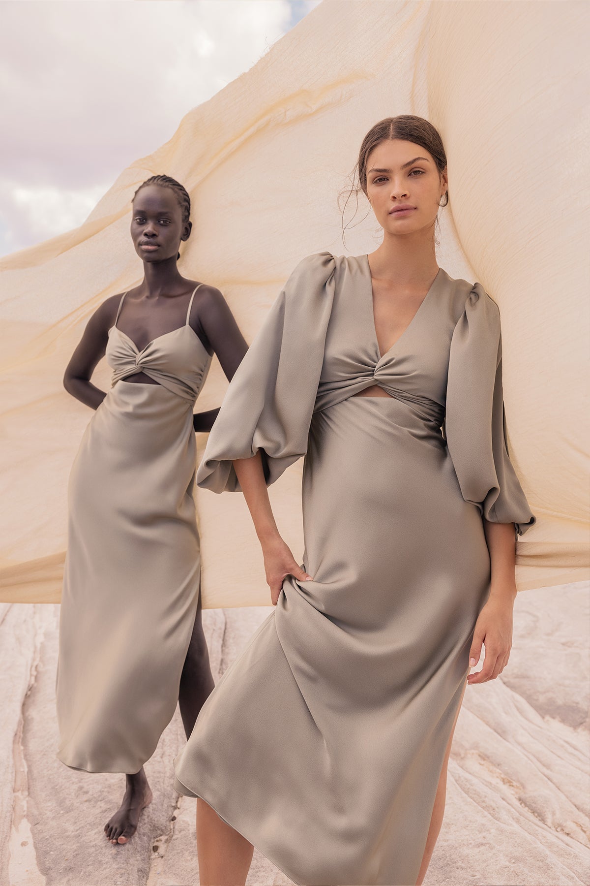 Luxe Twist Front Balloon Sleeve Midi Dress | Eucalyptus | Dresses | Shona  Joy