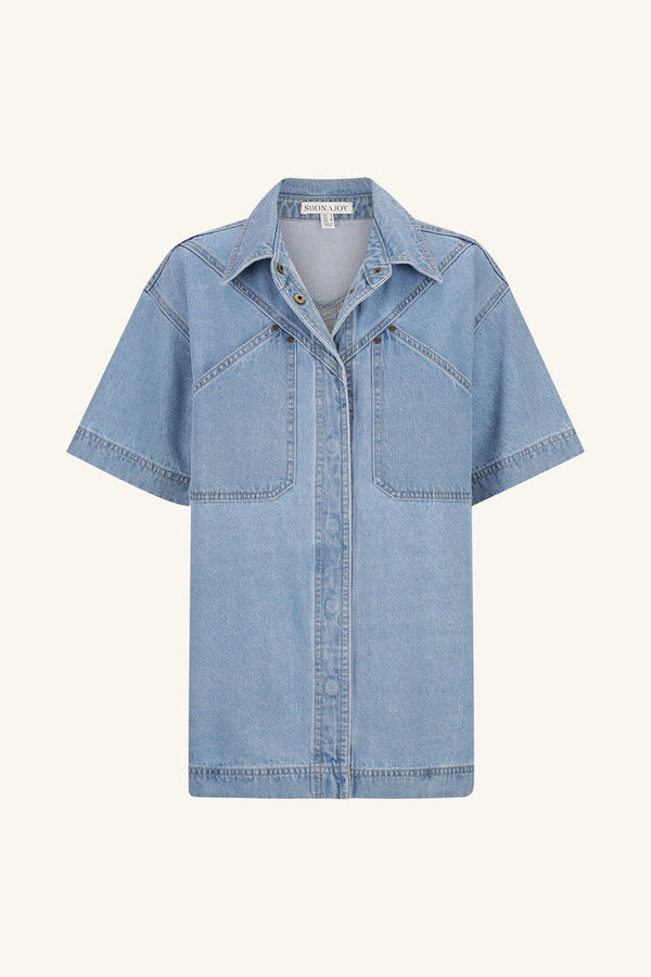 STELLA SHORT SLEEVE SHIRT - MID BLUE_G