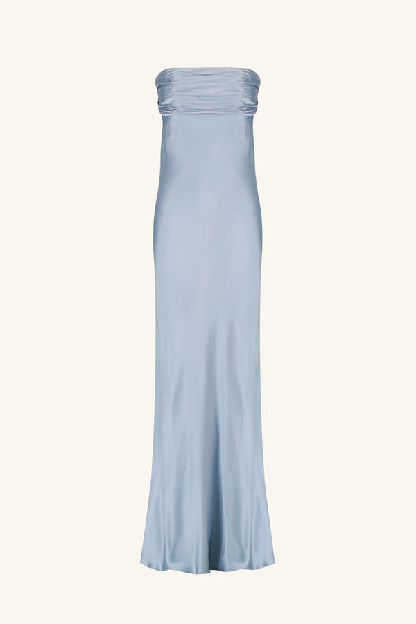 La Lune Strapless Ruched Bodice Maxi Dress Powder Blue Dresses