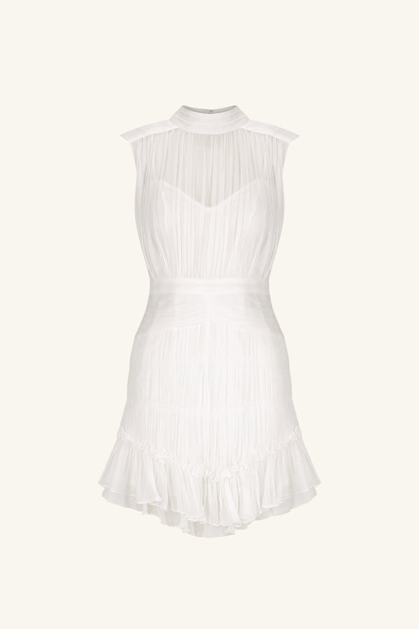 victoria sleeveless ruched mini dress cream VICTORIA SLEEVELESS RUCHED MINI DRESS