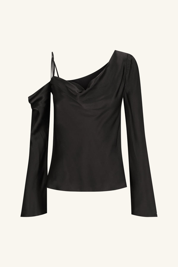 LA LUNE ASYMMETRICAL LONG SLEEVE TOP - BLACK_G
