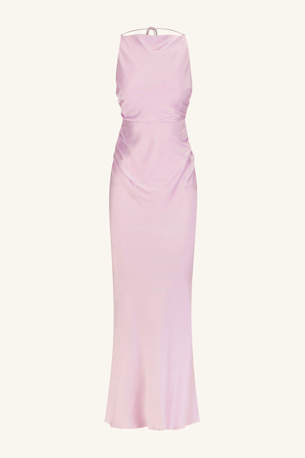 LA LUNE HIGH NECK RUCHED MAXI DRESS - LILAC_G