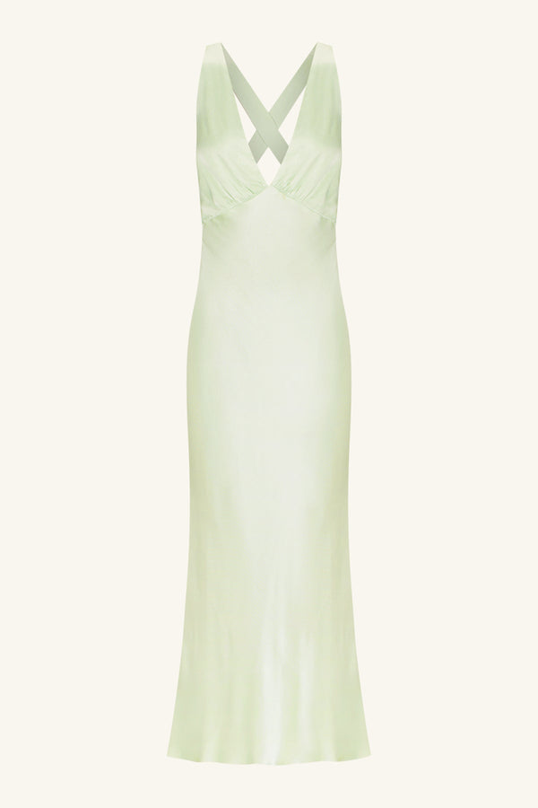 LA LUNE PLUNGED CROSS BACK MIDI DRESS - KEY LIME_G