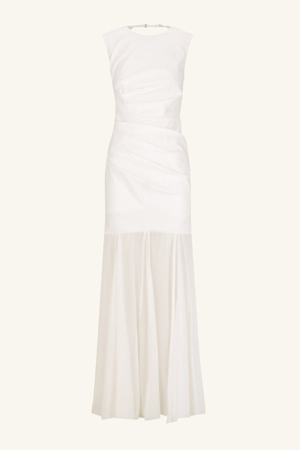 LUNAR OPEN BACK DRAPED MAXI DRESS - WHITE/IVORY_G