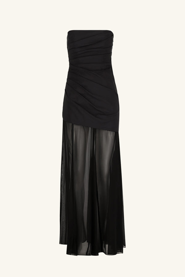 black abstract bethany strapless maxi dress Braelyn Black Strapless Maxi Dress