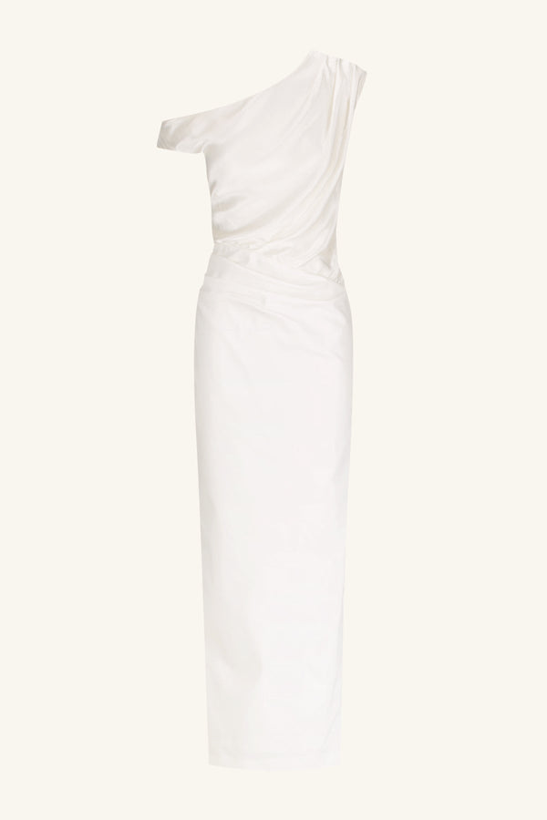 LUMINA CONTRAST DRAPED MAXI DRESS - WHITE_G