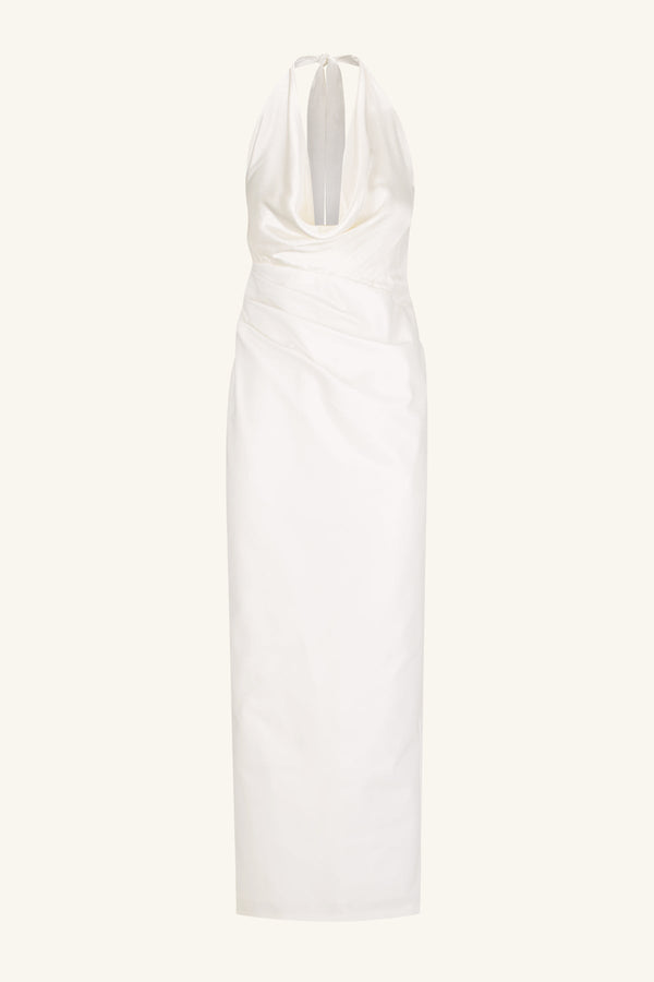LUMINA SPLICED COWL NECK MAXI DRESS - WHITE_G