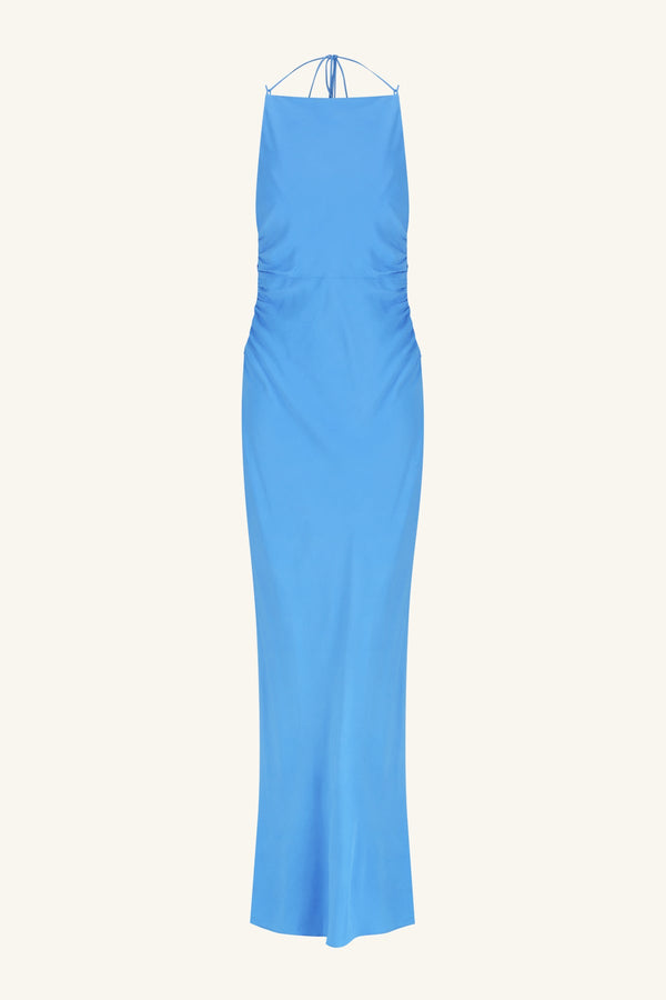 PIERCE HIGH NECK RUCHED MAXI DRESS - SONIC BLUE_G