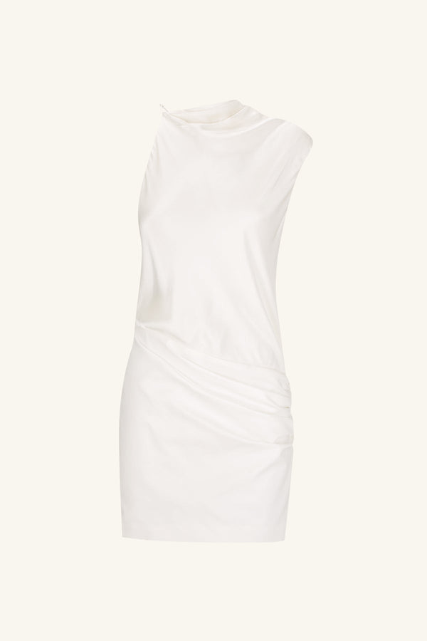 LUMINA CONTRAST DRAPED COWL MINI DRESS - WHITE_G