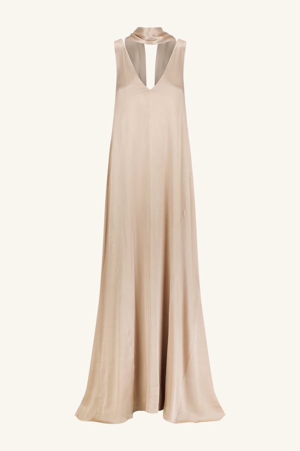shona joy gold dress Shona Joy La Lune One Shoulder Cowl Back Maxi Dress in Tan