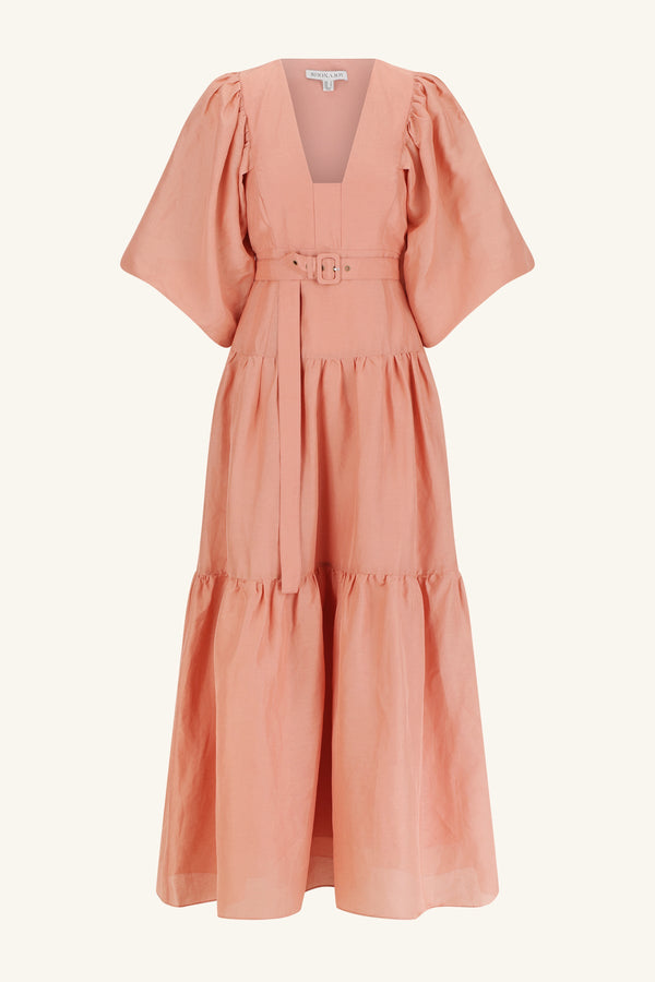 CELESTE PLUNGED TIERED MAXI DRESS - ROSE_G