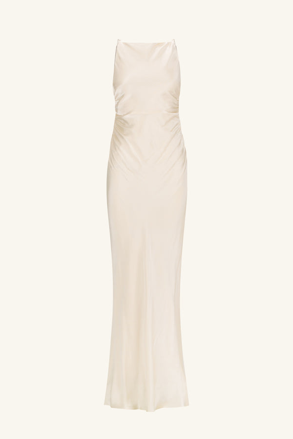 LA LUNE HIGH NECK RUCHED MAXI DRESS - CREAM_G