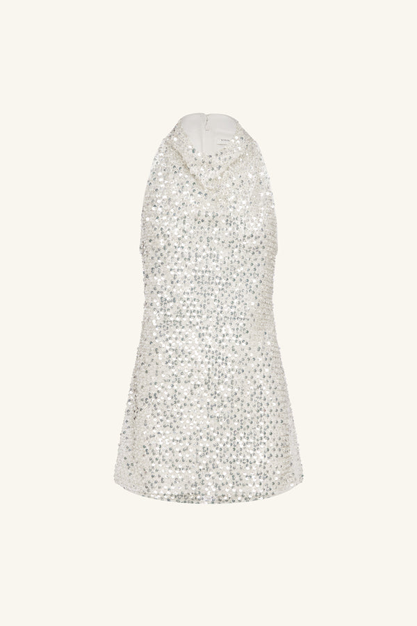 Shona Joy Asteri High Cowl Mini Dress in Metallic Silver Shona Joy Asteri High Cowl Mini Dress in Metallic Silver