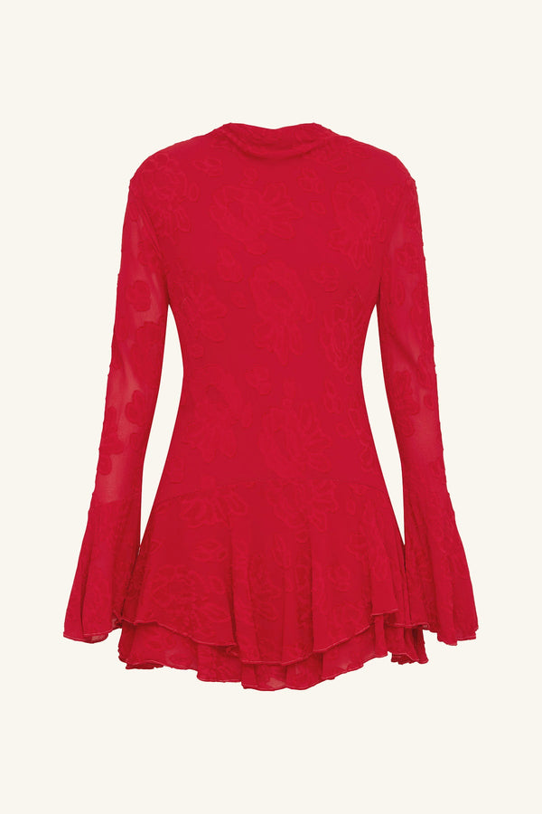 Shona Joy Bowery Long Sleeve Ruffle Mini Dress in Red