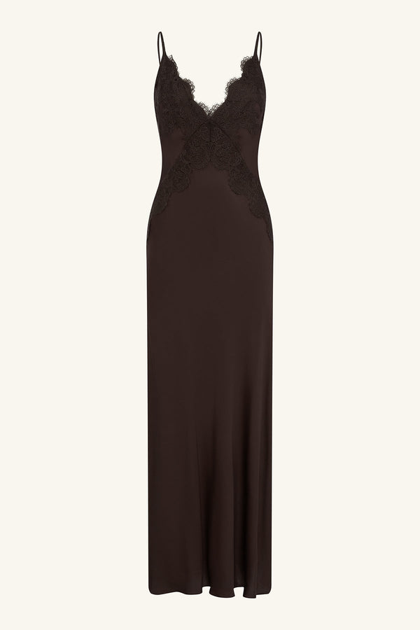 long lace slip dress Satin Lace Panel Dress