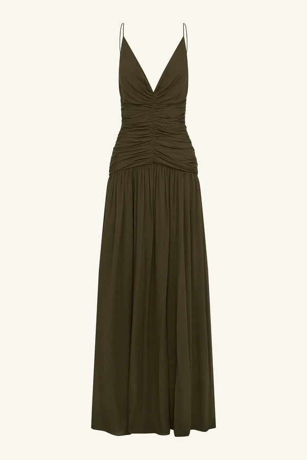Shona Joy Juno Gathered Bodice Maxi Dress in Olive - size Aus 12/US 8 Shona Joy Juno Gathered Bodice Maxi Dress in Olive - size Aus 12/US 8
