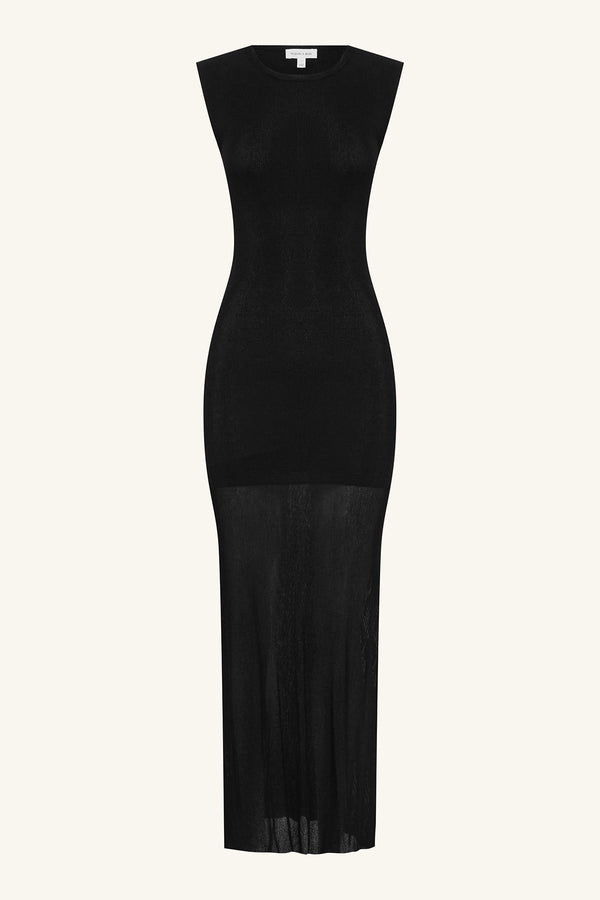 ROHE CAP SLEEVE MIDI DRESS - BLACK_G