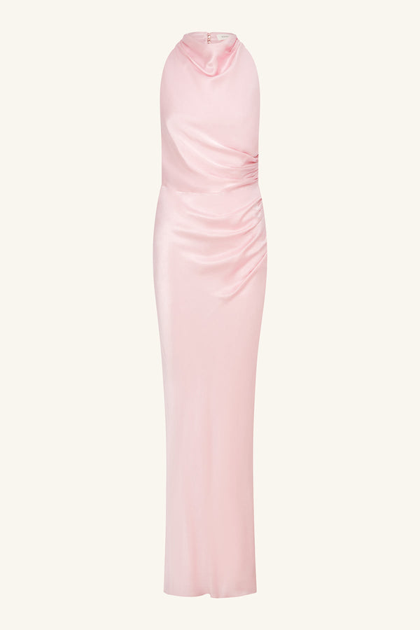 LA LUNE HIGH NECK GATHERED MAXI DRESS - BLOSSOM_G