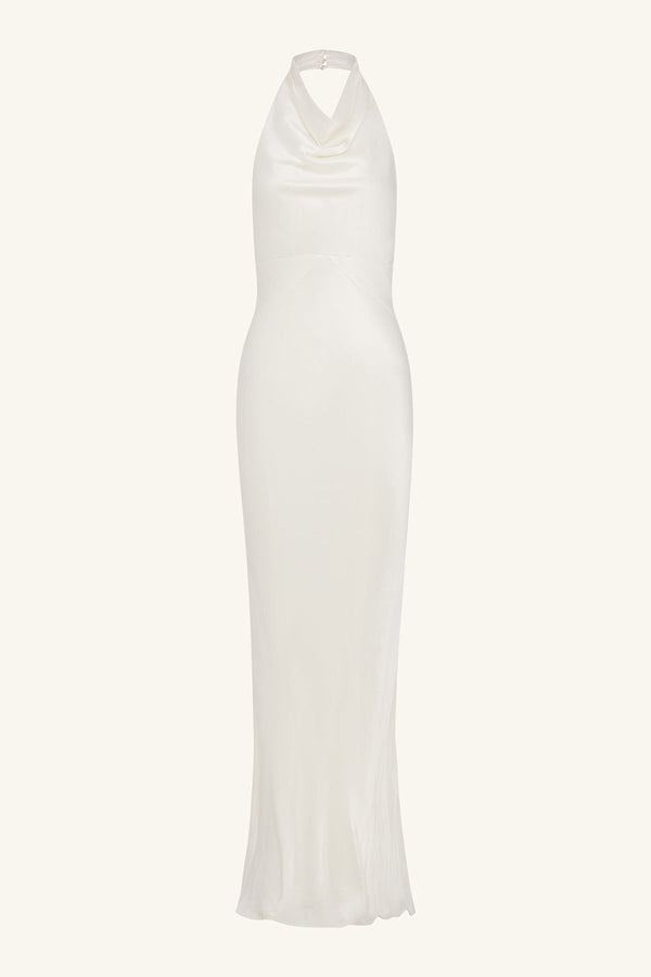 LA LUNE HIGH COWL OPEN BACK GOWN - WHITE_G