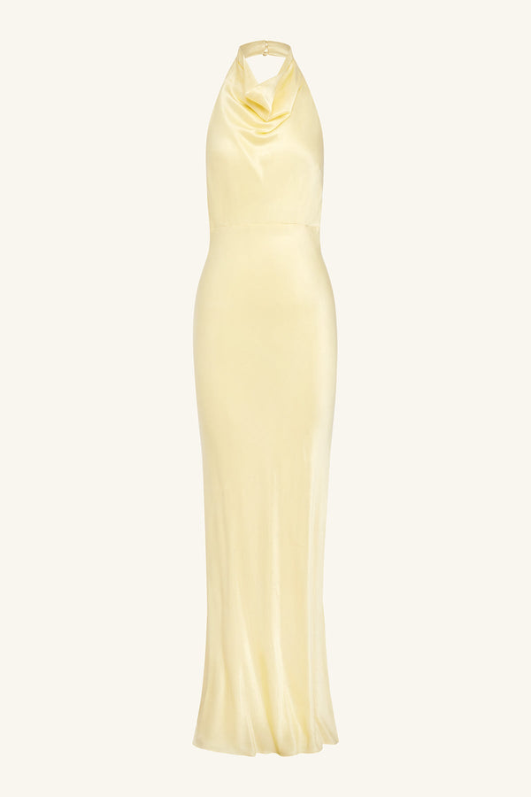 LA LUNE HIGH COWL OPEN BACK MAXI DRESS - LEMON_G