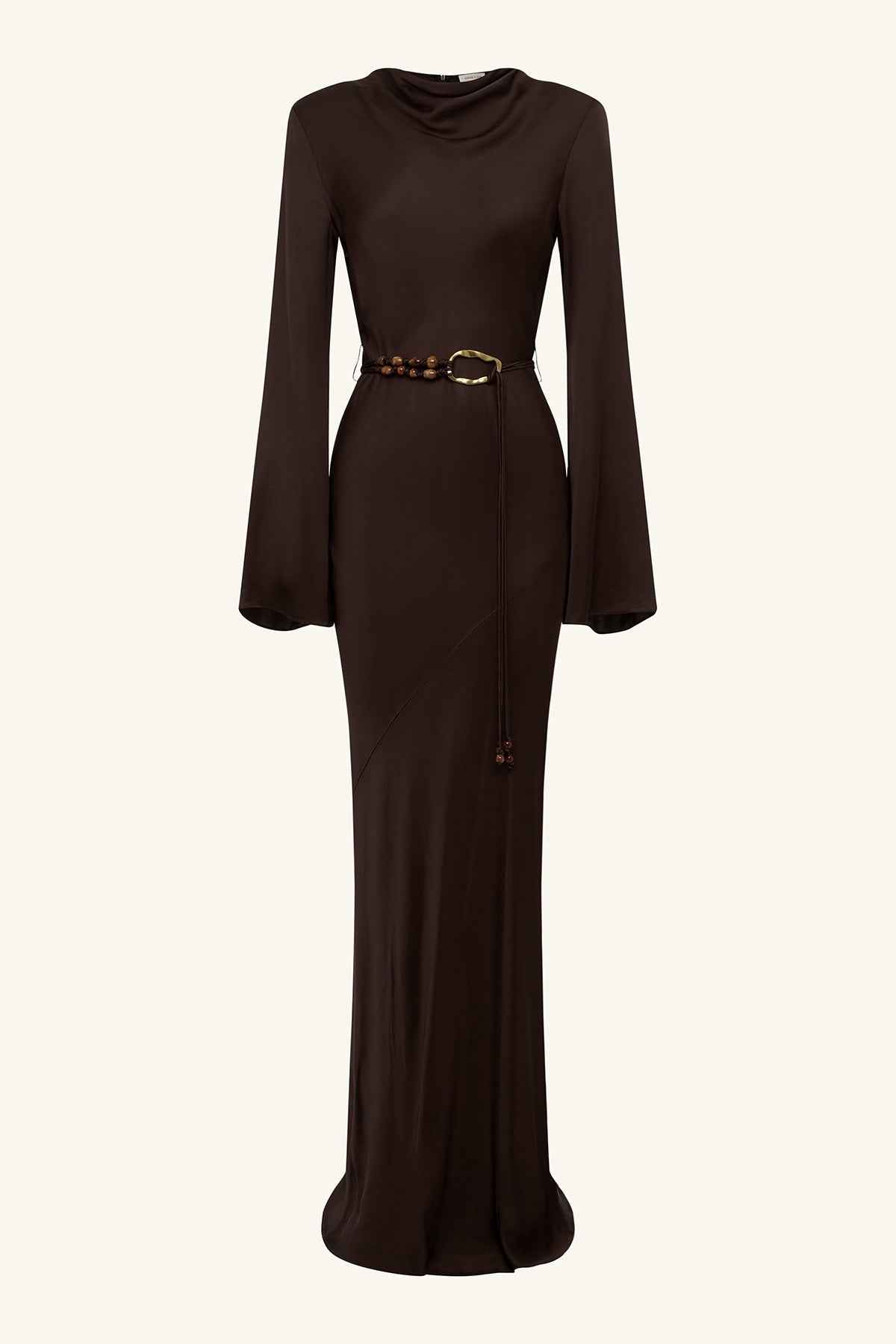 Agnes Long Sleeve Maxi Dress With Belt | Espresso | Dresses