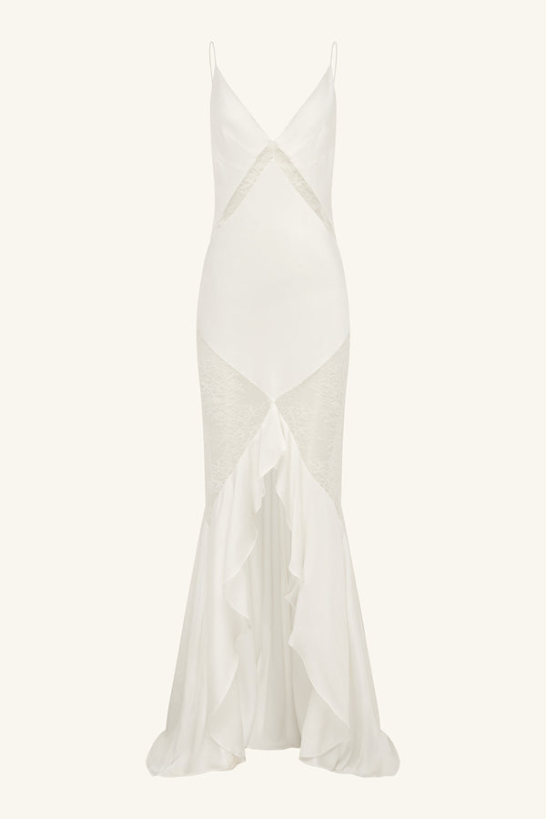 LABYRINTH LACE PANELLED RUFFLE MAXI DRESS - IVORY_G