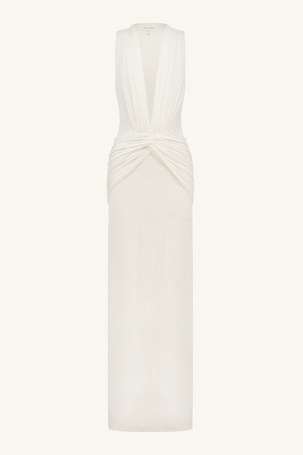 MIRO SLINKY JERSEY PLUNGED MAXI DRESS - IVORY_G