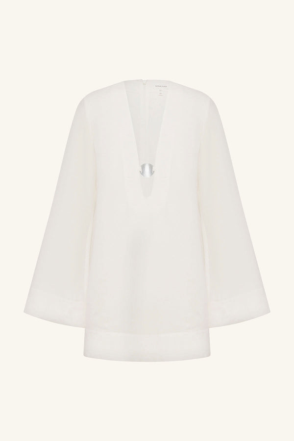 PALOMA PLUNGED LONG SLEEVE MINI DRESS - IVORY_G