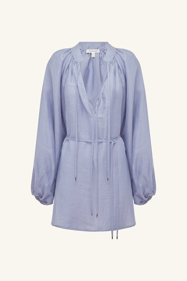 MARLOWE LINEN BLEND MINI DRESS - CHAMBRAY_G