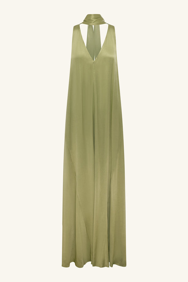 LA LUNE SCARF PANELLED MAXI DRESS - FERN_G