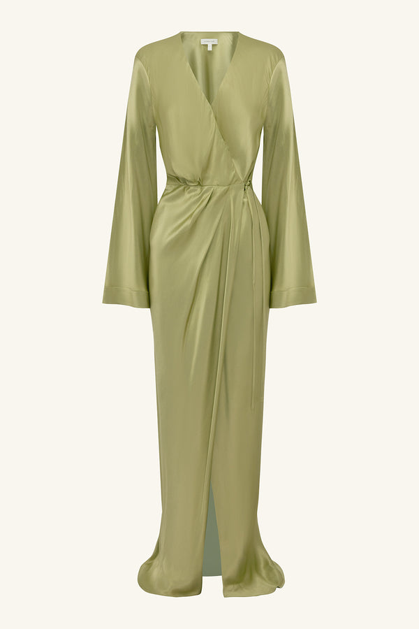 fall floor length wedding guest dress La Lune Long Sleeve Wrap Maxi Dress | Fern | Dresses