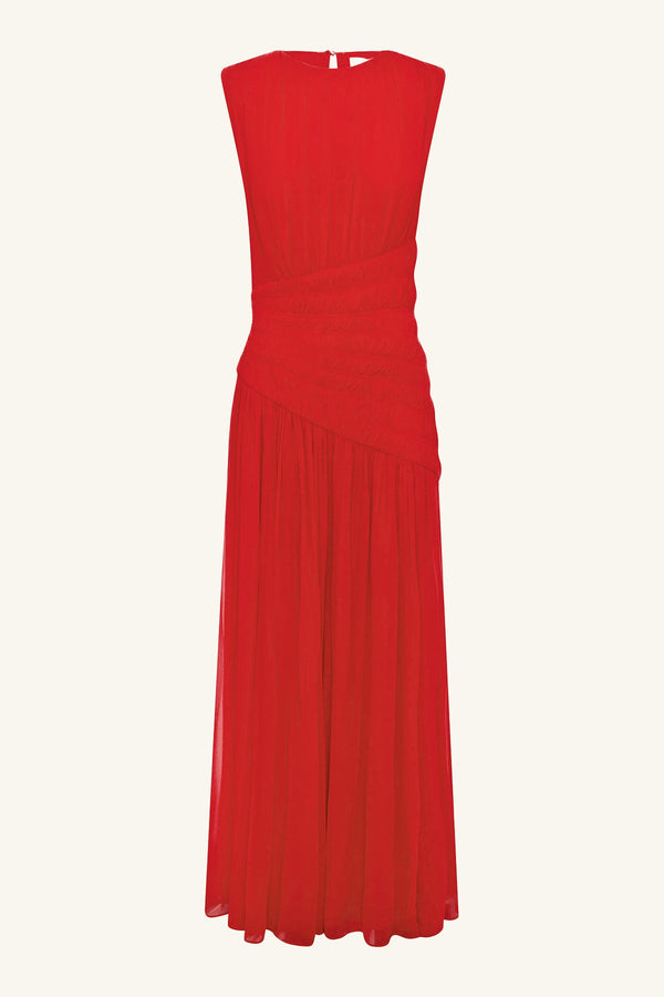 AMINA PANELLED RUCHED MAXI DRESS - CHILLI_G