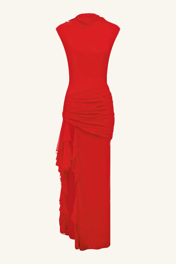AMINA HIGH NECK RUFFLE MAXI DRESS - CHILLI_G