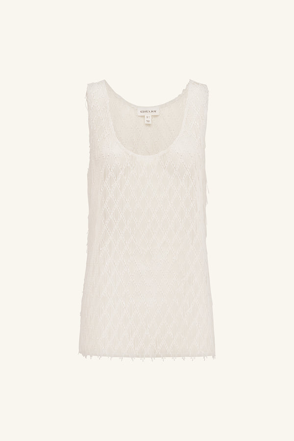 TALITHA SHEER FRINGE SCOOP NECK TOP - IVORY_G
