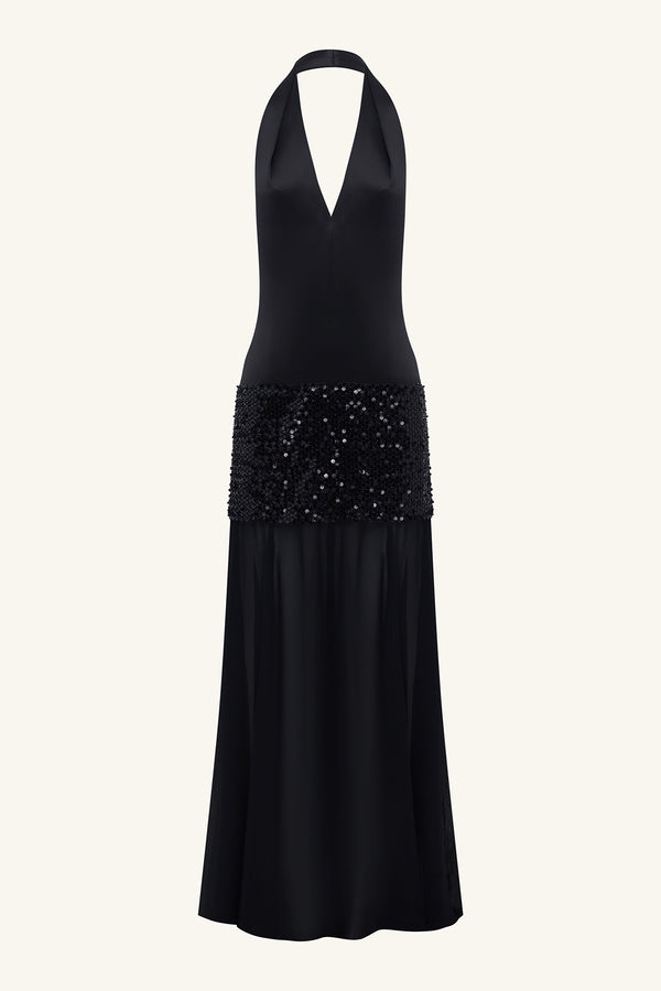 BIANCA HALTER PLUNGED MAXI DRESS - BLACK_G