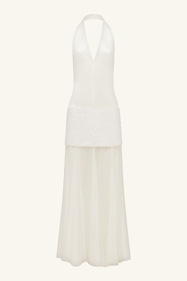 BIANCA HALTER PLUNGED MAXI DRESS - IVORY_G