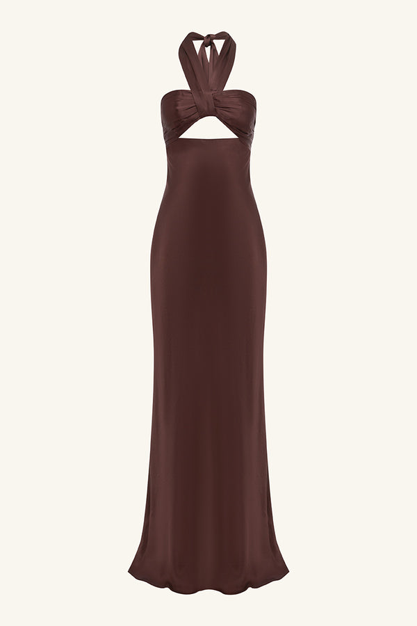 Shona Joy - La Lune Ruched Halter Maxi Dress - Espresso - Bridesmaids Dress Shona Joy - La Lune Ruched Halter Maxi Dress - Espresso - Bridesmaids Dress
