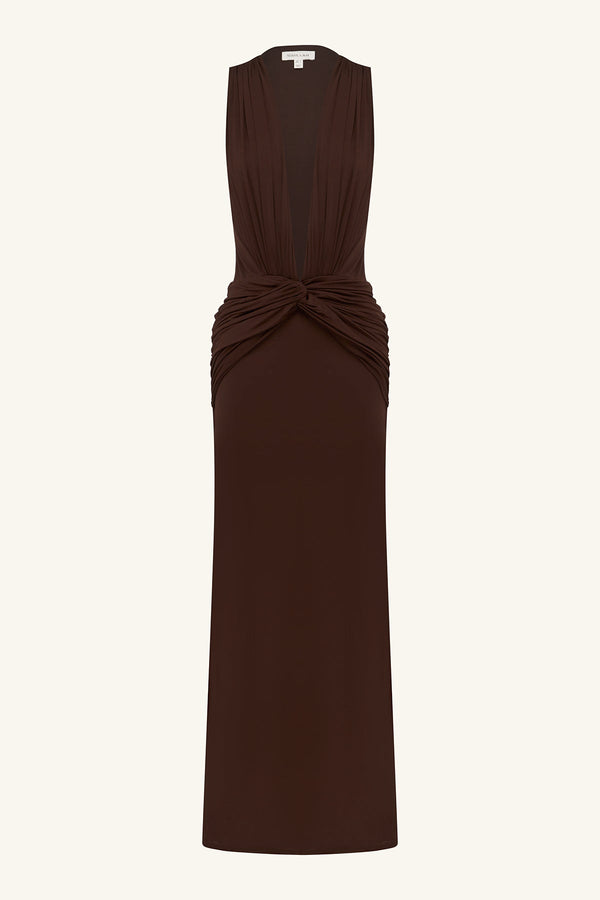 MIRO SLINKY JERSEY PLUNGED MAXI DRESS - RISTRETTO_G