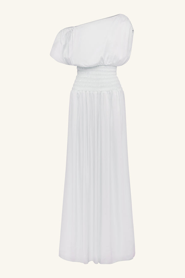 AGNES SHIRRED ASYMMETRICAL BLOUSON MAXI DRESS - SKY_G
