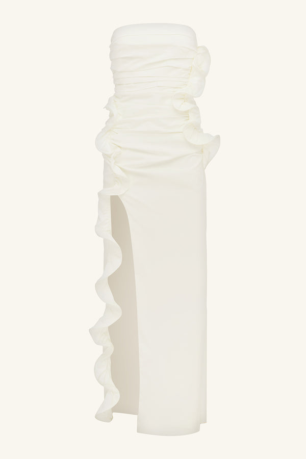 CAMPBELL RUFFLE SIDE SPLIT MAXI DRESS - IVORY_G