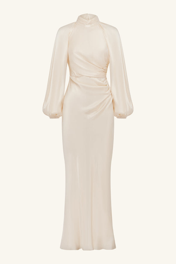 knee length dresses for ladies La Lune High Neck Balloon Sleeve Maxi Dress | Cream | Dresses