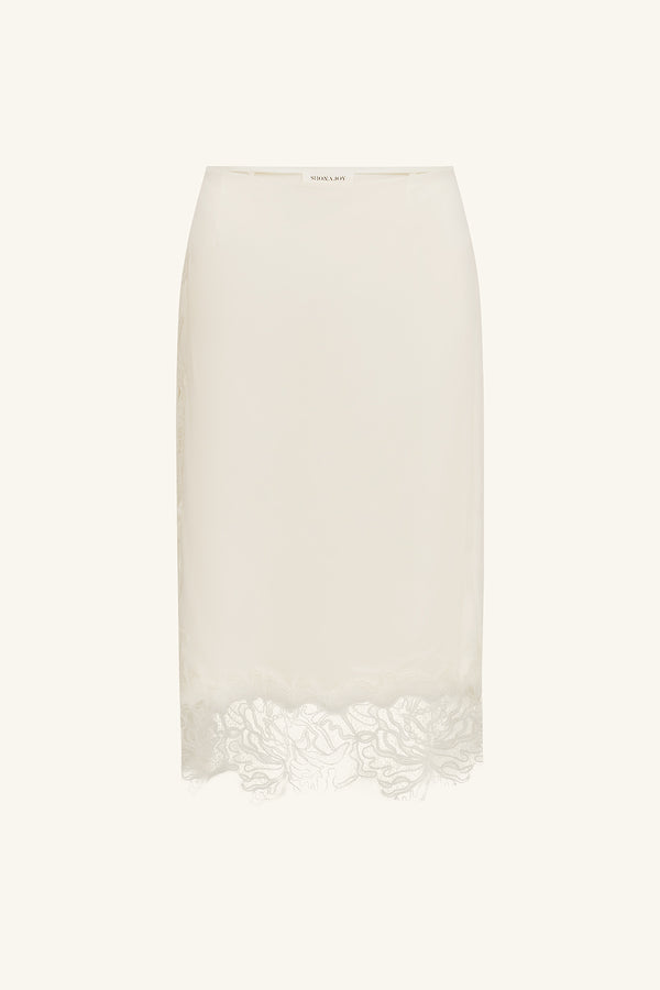 ENIKO LACE SPLIT MIDI SKIRT - IVORY_G