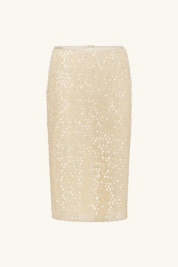 EVERLY SEQUIN MIDI SKIRT WITH DETACHABLE LINING - MACADAMIA_G