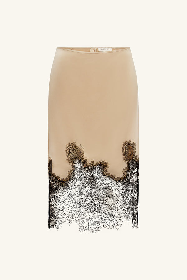 LUCIA LACE MIDI SKIRT - CHAMPAGNE/BLACK_G