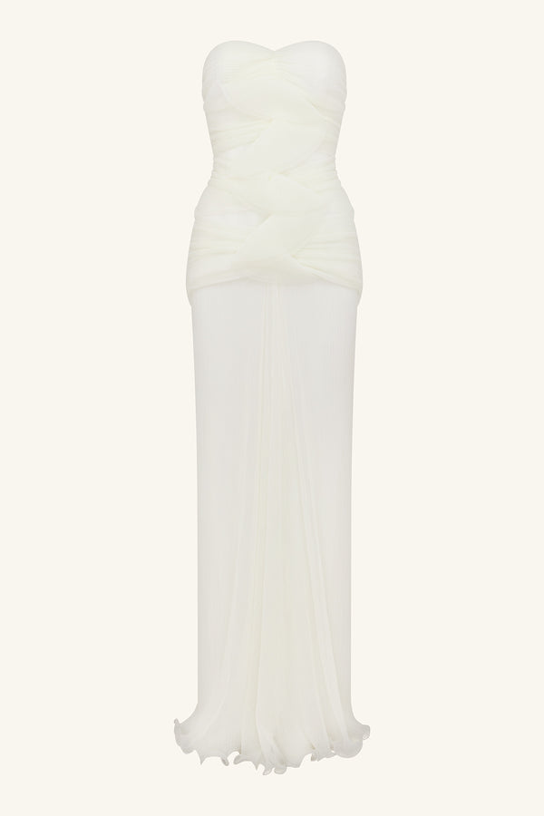 FEDERICK PLEATED RUFFLE MAXI DRESS - IVORY_G