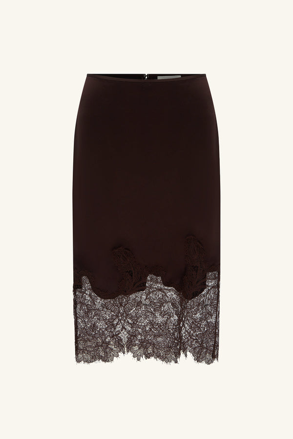 LUCIA LACE MIDI SKIRT - ESPRESSO_G