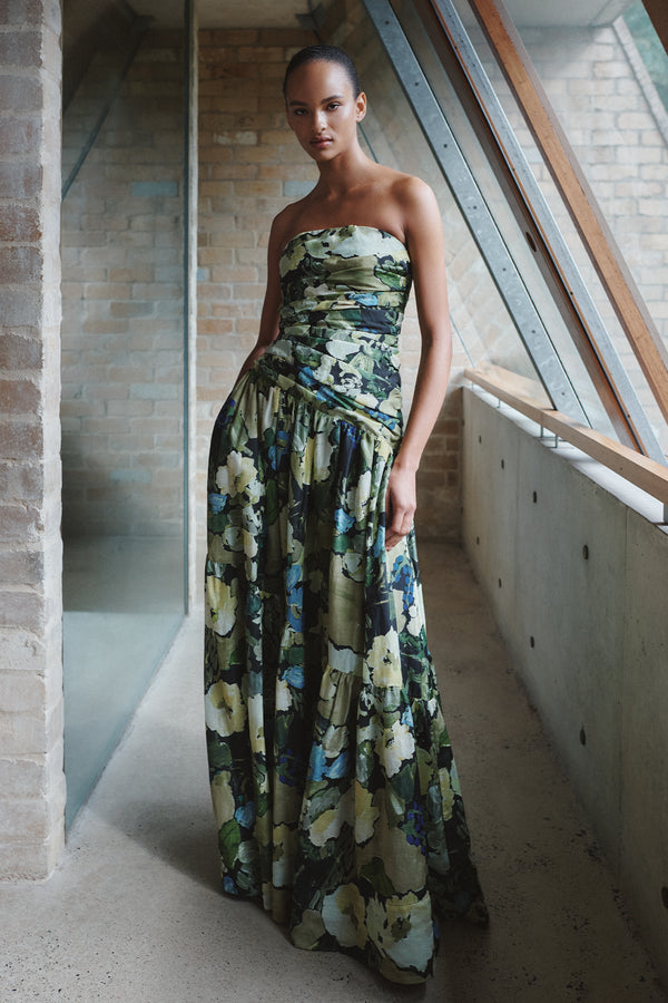 WEYES STRAPLESS TIERED MAXI DRESS