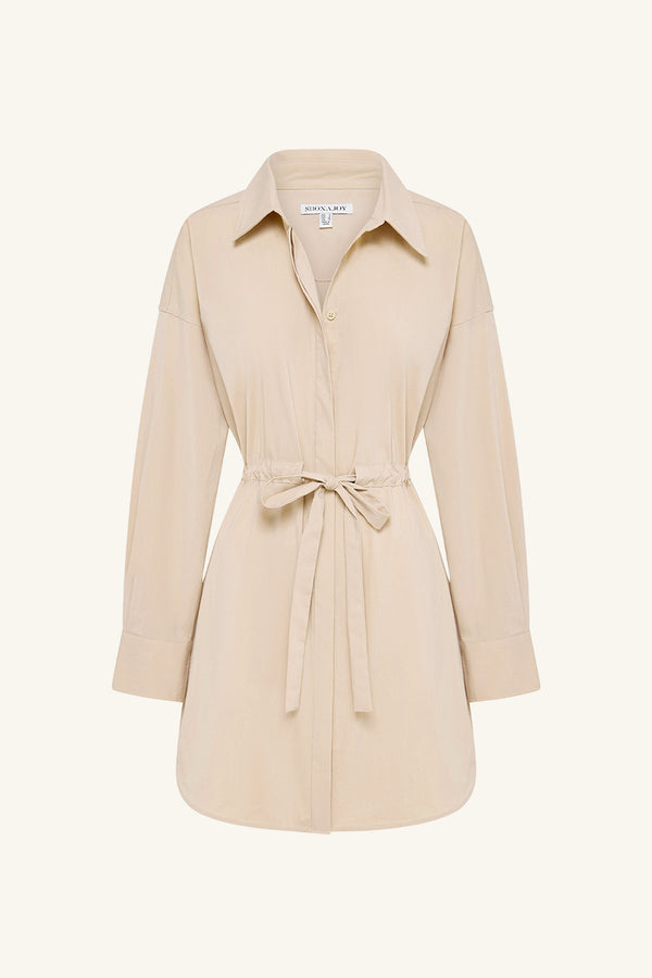 CAMPBELL DRAWSTRING SHIRT DRESS - OAT MILK_G