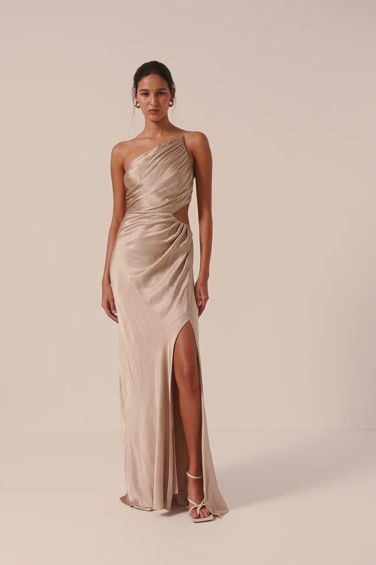 La Lune Asymmetrical Gathered Maxi Dress | Gold | Dresses