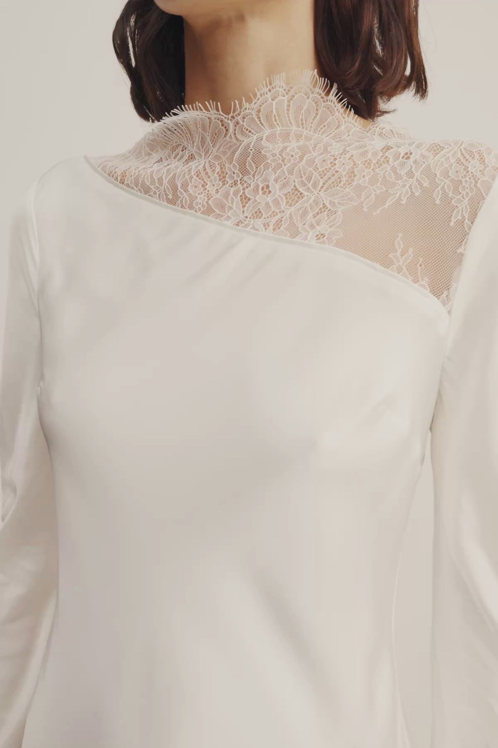 chinese dress ladies Sheer Lace A-Line Mini Dress in Ivory - 6